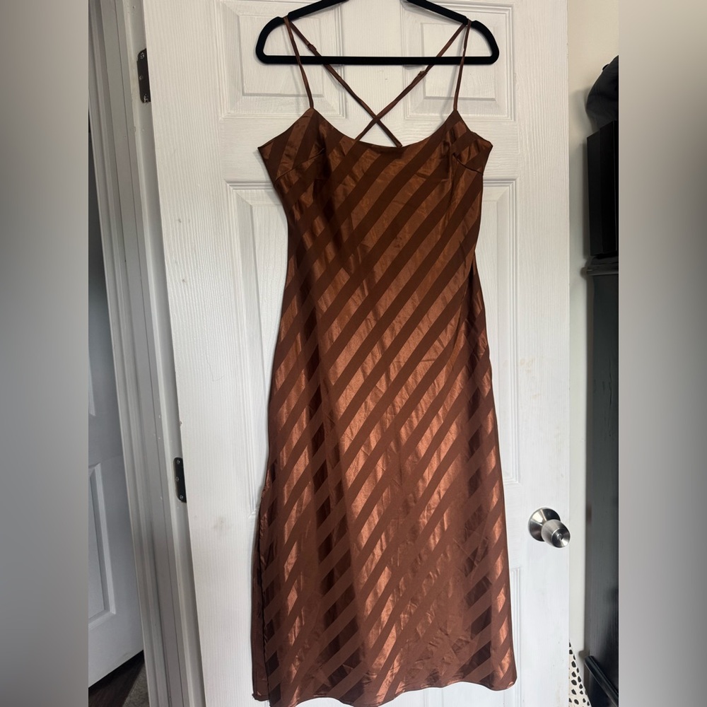 Missguided Brown Striped Slip Dress